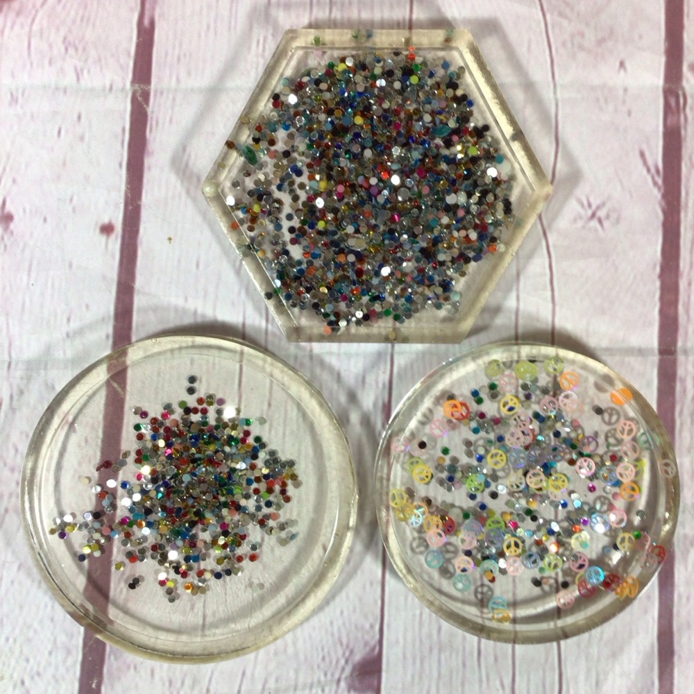 Hand Crafted Multicolor Confetti and Peace Signs Coasters - Set of 3
